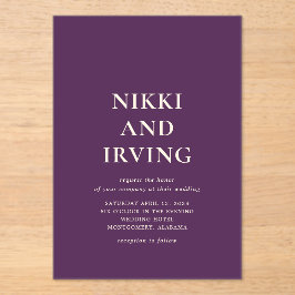 Saubere kühne Schriftart Lila Moderne Hochzeit Acryleinladungen