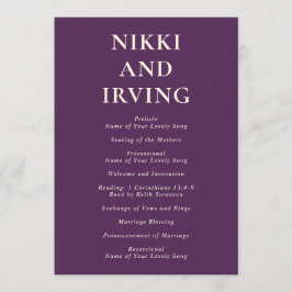 Saubere kühne Schriftart Lila Moderne Hochzeit Programm