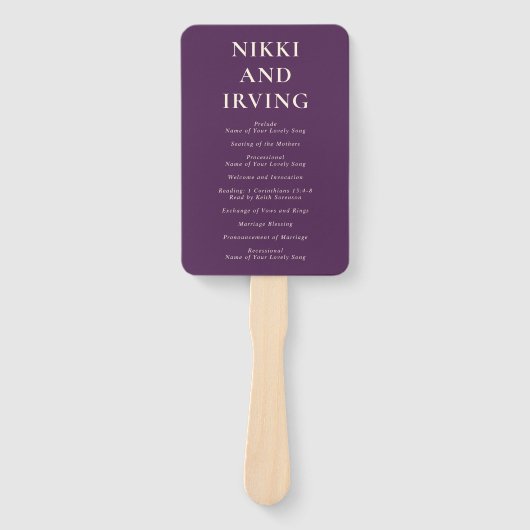 Saubere kühne Schriftart Lila Modernes Hochzeitspr Fächer (Vorderseite)