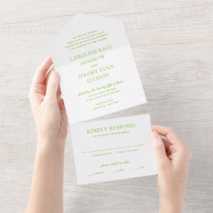 Saubere Lebendige Grüne Elegante Hochzeit All In One Einladung