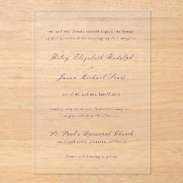 Saubere Lila Hochzeit Acryleinladungen