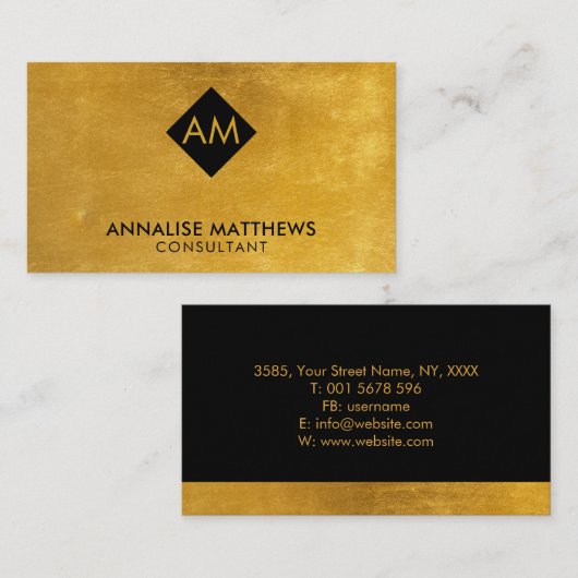 Saubere minimale Gold Monogram Business Card Visitenkarte (Vorne/Hinten)