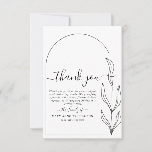 Saubere minimale Text Script Beerdigung Danke Kart (Vorderseite)