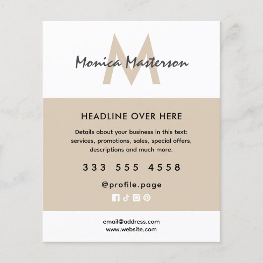 Saubere Minimalismus weiße Sand-Tan-Salon Flyer (Vorne)