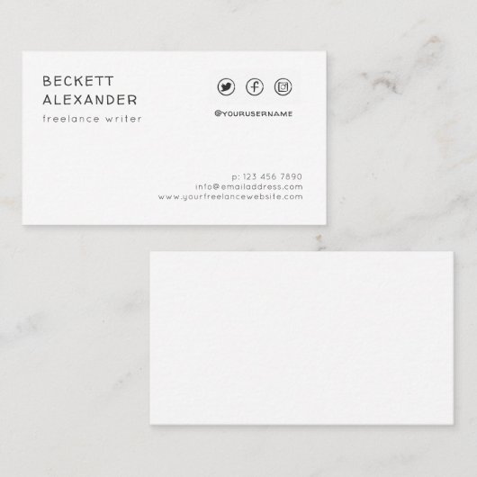 Saubere, Minimalistische, einseitige soziale Medie Visitenkarte (Vorne/Hinten)