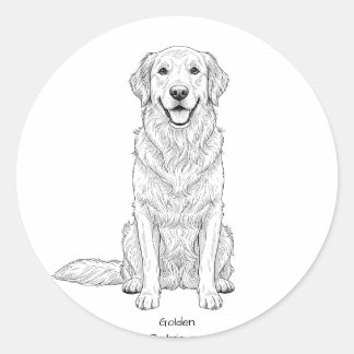 Saubere minimalistische Line Art Golden Retriever  Runder Aufkleber