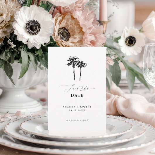 Saubere, Minimalistische Palmenbaumhochzeit Save The Date