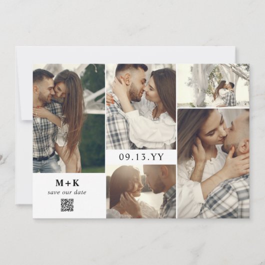 Saubere, moderne Fotos QR-Code Save the Date (Vorderseite)