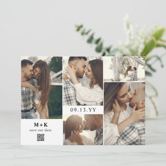 Saubere, moderne Fotos QR-Code Save the Date (Stehend Vorderseite)
