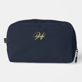 Saubere Navy Blau Gold Monogramm Accessoires Waschbeutel