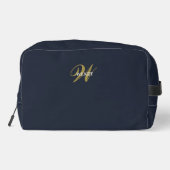 Saubere Navy Blau Gold Monogramm Accessoires Waschbeutel (Rückseite)