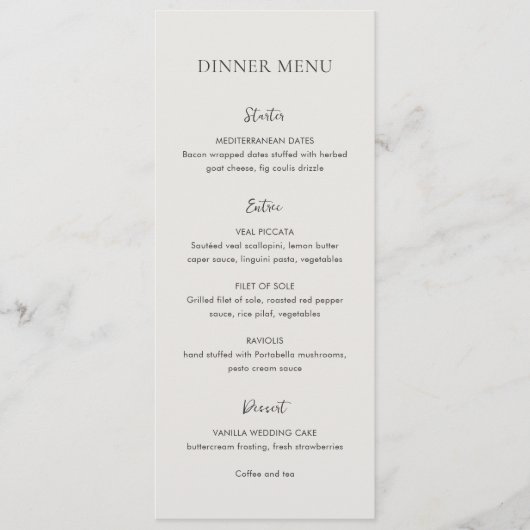 Saubere, neutrale Hochzeit Menükarte (Vorderseite)