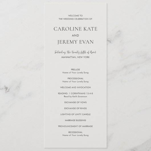 Saubere, neutrale Hochzeit Programm (Vorderseite)