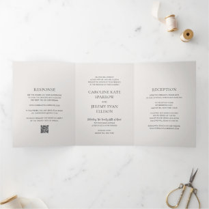 Saubere neutrale QR-Code elegante Hochzeit Dreifach Gefaltete Einladung