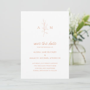 Saubere Pfirsich-Botanik Elegante Hochzeit Save The Date