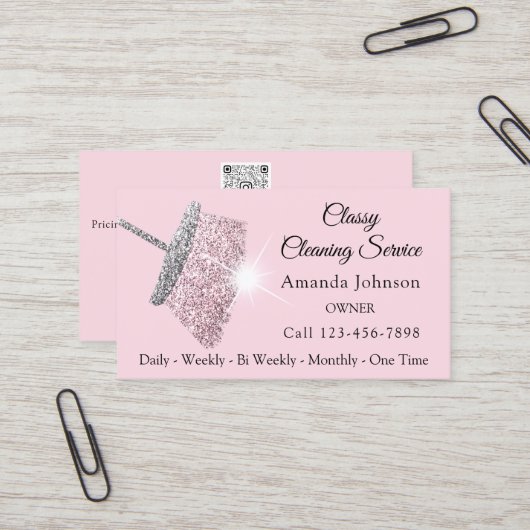 Saubere Reinigung Dienstmädchen Pink Silver QR COD Visitenkarte (Vorderseite/Rückseite Beispiel)