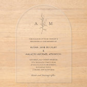 Saubere Schwarz-Weiß-Botanische Hochzeit Acryleinladungen (Vorderseite)