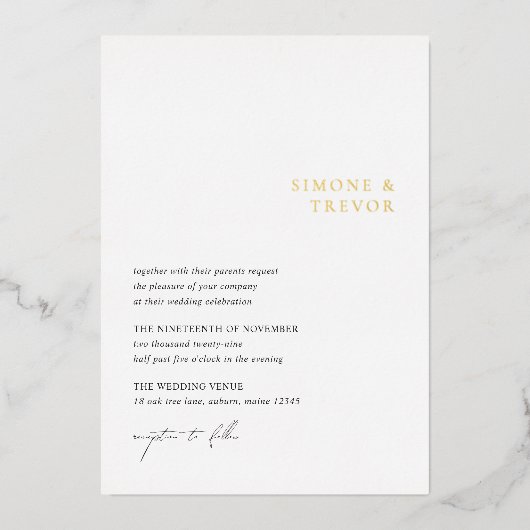 Saubere Schwarz-Weiß-Hochzeit Folieneinladung (Vorderseite)