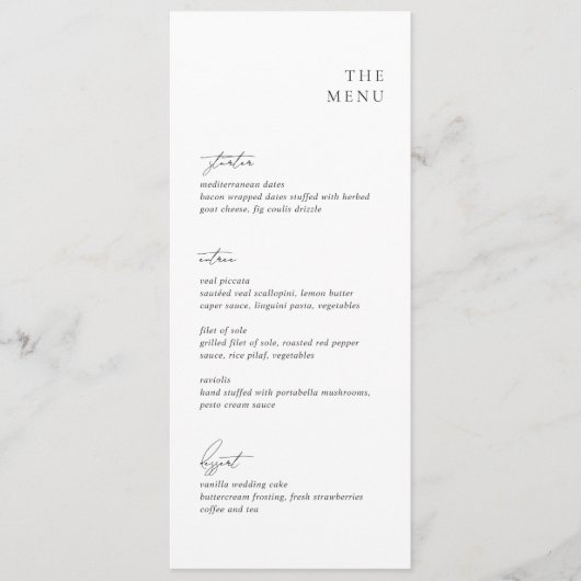 Saubere Schwarz-Weiß-Hochzeit Menükarte (Vorderseite)