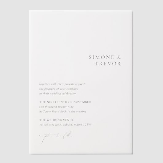 Saubere Schwarz-Weiß-Hochzeit Pergament Einladungen (Vorderseite)