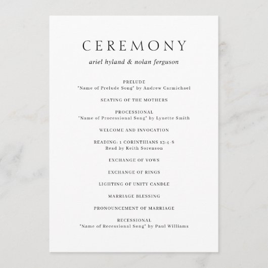 Saubere Schwarz-Weiß-Hochzeit Programm (Vorderseite)