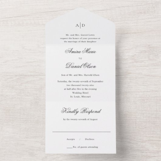 Saubere Schwarz-Weiß-Klassik All In One Einladung (Innen Boden)