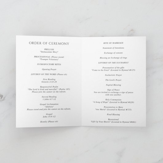 Saubere Schwarz-Weiß-Moderne katholische Hochzeit Programm (Innenseite)