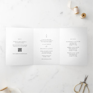 Saubere Schwarz-Weiß-Monogramm-Moderne-Hochzeit Dreifach Gefaltete Einladung