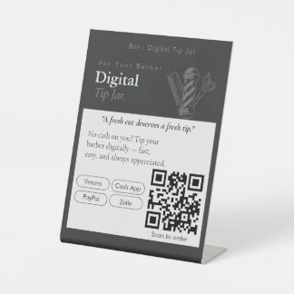 Saubere schwarze digitale Trinkgeld-QR-Code-Schild Sockelschild