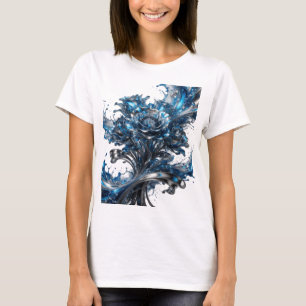 Saubere Silber BLUE ROSE künstlerisches Motiv T-Shirt