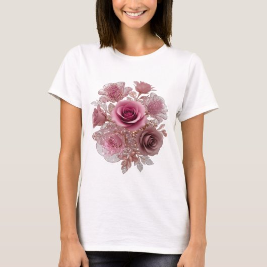 Saubere Silber-ROSE-BUNCH-3D-Textkunst T-Shirt (Vorderseite)