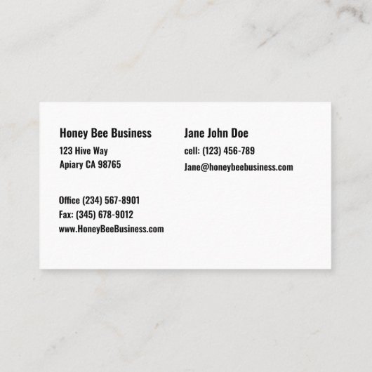 Saubere Spitzen u. Honigbiene Visitenkarte (Rückseite)