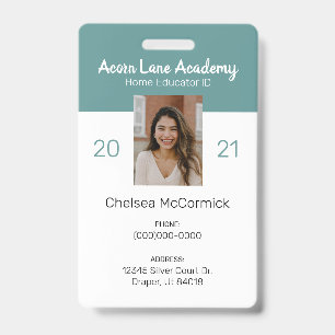 Saubere Teal-Homeschool-Lehrer-ID-Karte Ausweis