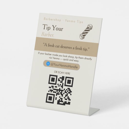 Saubere Tip Your Driver QR-Code-Schilder | Venmo T Sockelschild (Vorderseite)