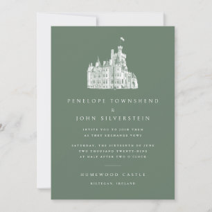 Saubere Typografie Burg Illustration Grüne Hochzei Einladung