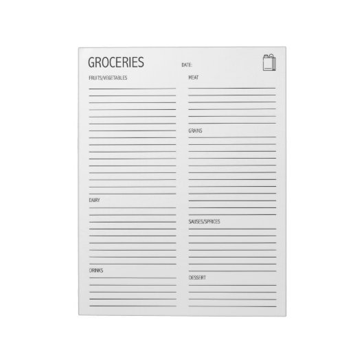 Saubere und einfache Lebensmittelliste Notizblock (Rotiert)