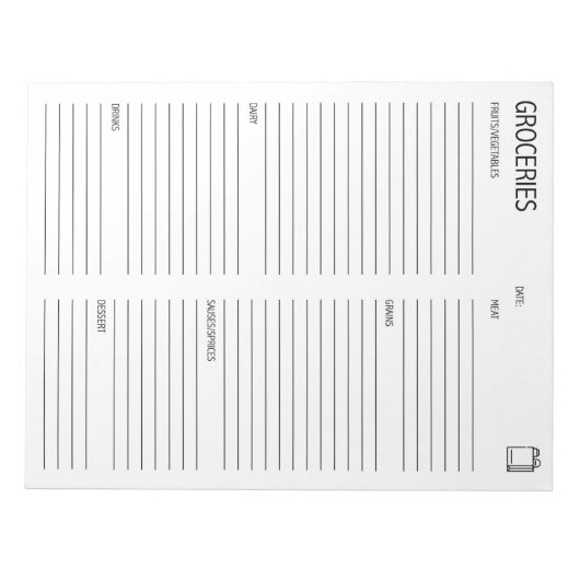 Saubere und einfache Lebensmittelliste Notizblock (Vorderseite)