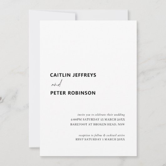 Saubere und moderne Schwarz-Weiß-Hochzeit Einladung (Vorderseite)