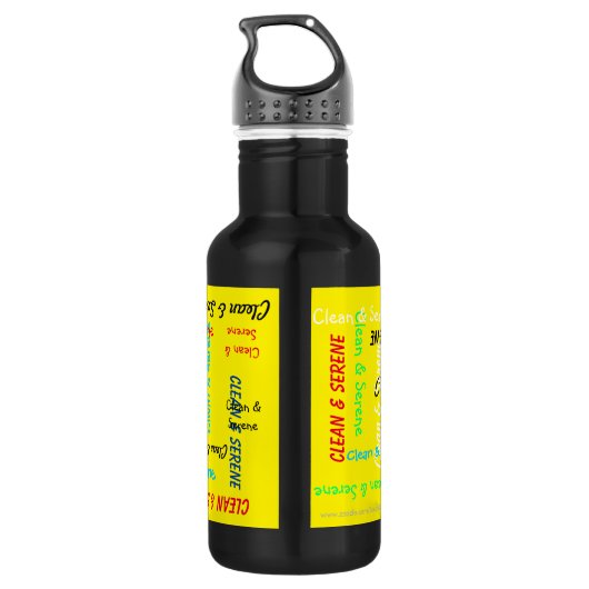 Saubere und serene, gelbe, Motivierend Trinkflasche (Rückseite)