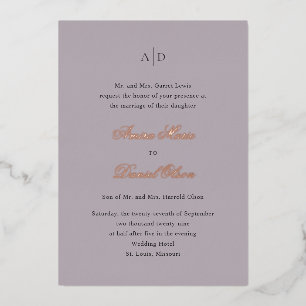 Saubere verstaubte Lilac-Klassische Hochzeit Folieneinladung