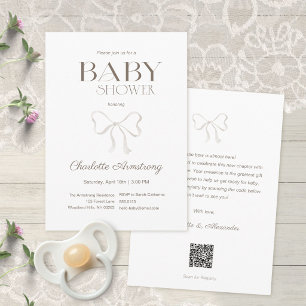 Saubere weiße Wasserfarbe-Baby-Party mit Schleife Einladung