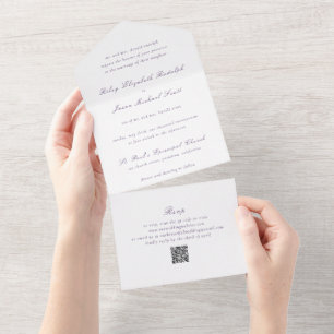 Sauberer Lila QR-Code Elegante Hochzeit All In One Einladung