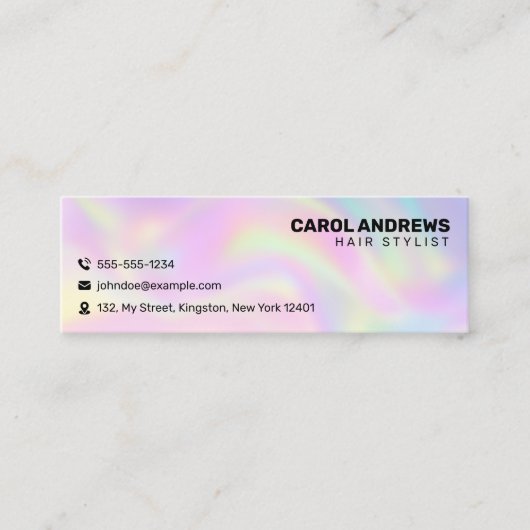 Sauberer Pastel Holographic Friseur Salon Mini Visitenkarte (Vorderseite)