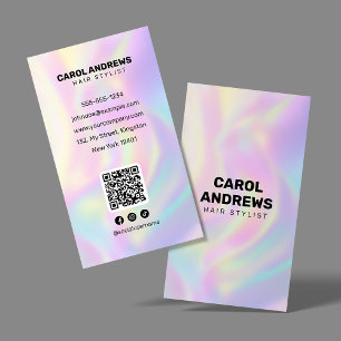Sauberer Pastell-Holografie-Friseursalon-QR-Code Visitenkarte