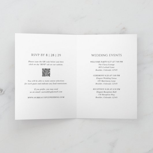 Sauberer schwarzer und weißer QR-Code Moderne Hoch Einladung (Innenseite)