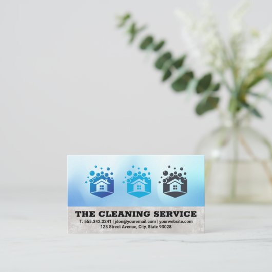 Sauberer Service | Häuser und Seifenblasen Visitenkarte (Stehend Vorderseite)