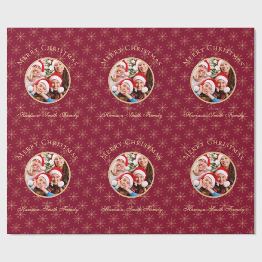 Sauberer Wald Burgundi Gold Schneeflocken Weihnach Geschenkpapier (Flach)