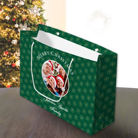 Sauberer Waldgrüner Schneeflocken Weihnachten Große Geschenktüte