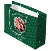 Sauberer Waldgrüner Schneeflocken Weihnachten Große Geschenktüte (Vorderseite Schrägansicht)