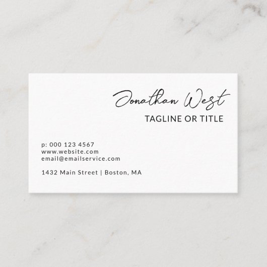 Sauberer weißer Name in Signaturskript einseitig Visitenkarte (Vorderseite)